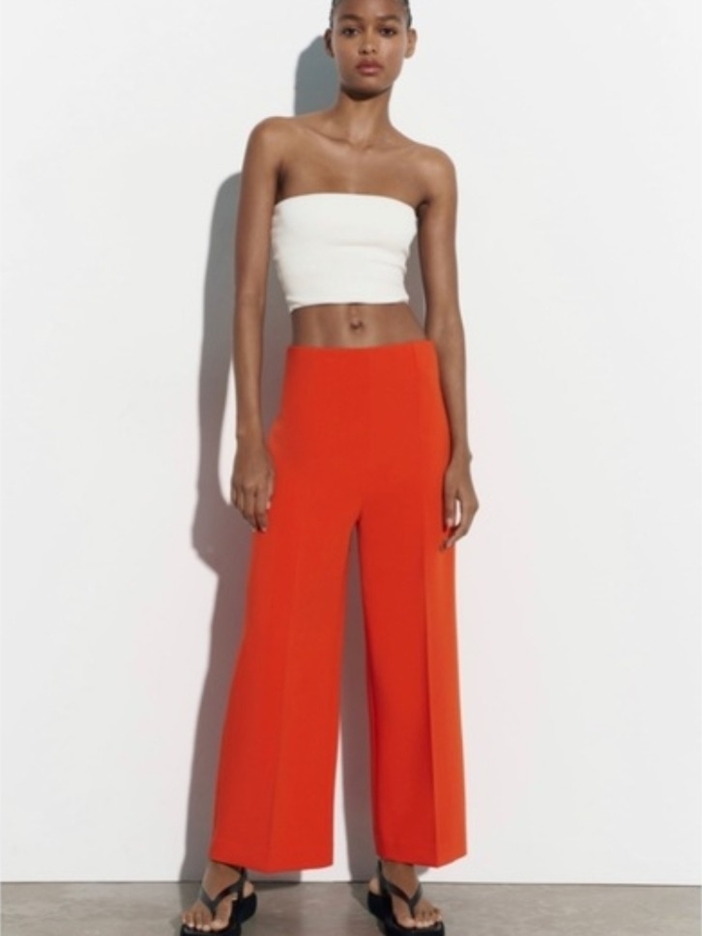 Zara Wide-Leg High Waist Culottes Pants in Bright Orange Small Like New